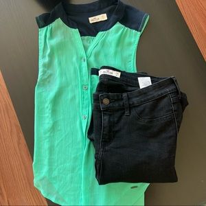 Hollister 9R Black jeans low rise with mint top